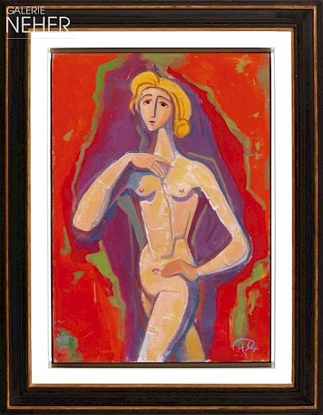 Karl Hofer, Nude Girl Standing before Red, (1954)