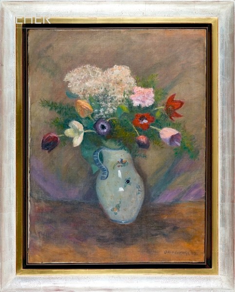 Otto Modersohn, Bouquet with Tulips, Anemones, Carnations and Guelder Roses, (1940)